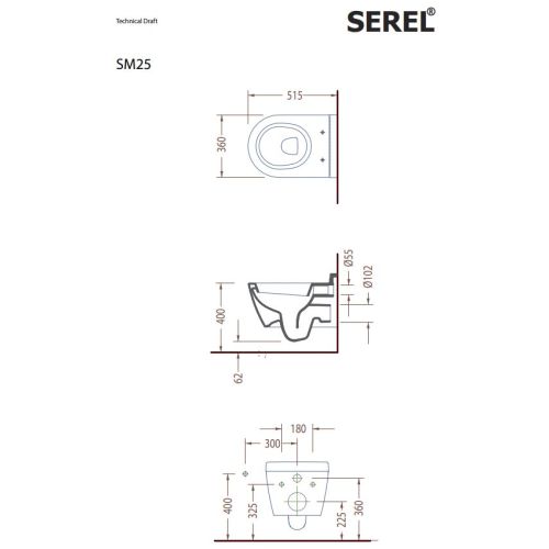 ΛΕΚΑΝΗ WC ΚΡΕΜΑΣΤΗ ΜΕ ΚΑΛΥΜΜΑ ΒΑΚΕΛΙΤΗ SEREL SMART SM2500 White 51,5 χ 36 cm